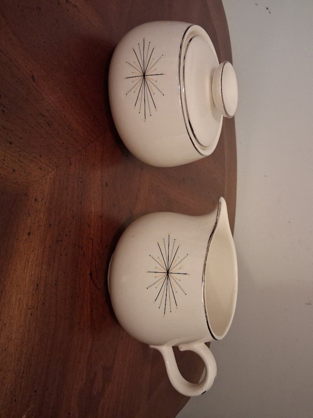 Vintage MCM Atomic Starburst Homer Laughlin Modern Star Sugar & Creamer Set EUC